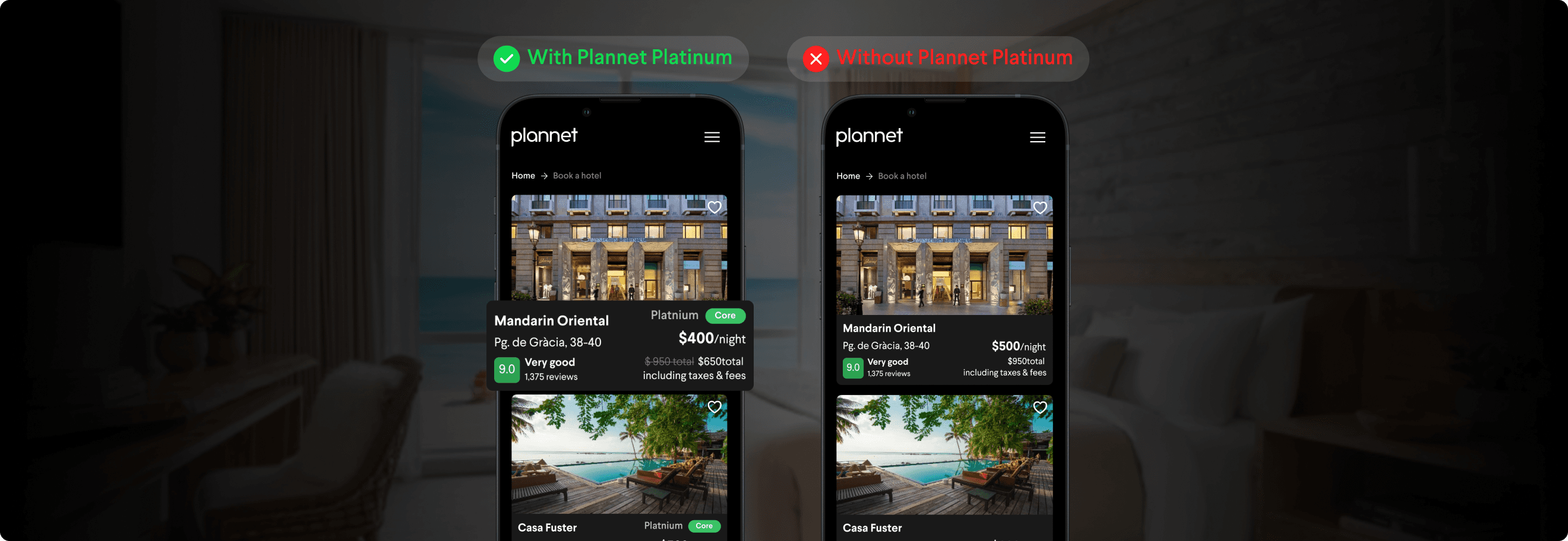 Plannet Platinum Hotel Pricing